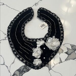Collection XIIX Black and White Lace Collar Bib, One Size